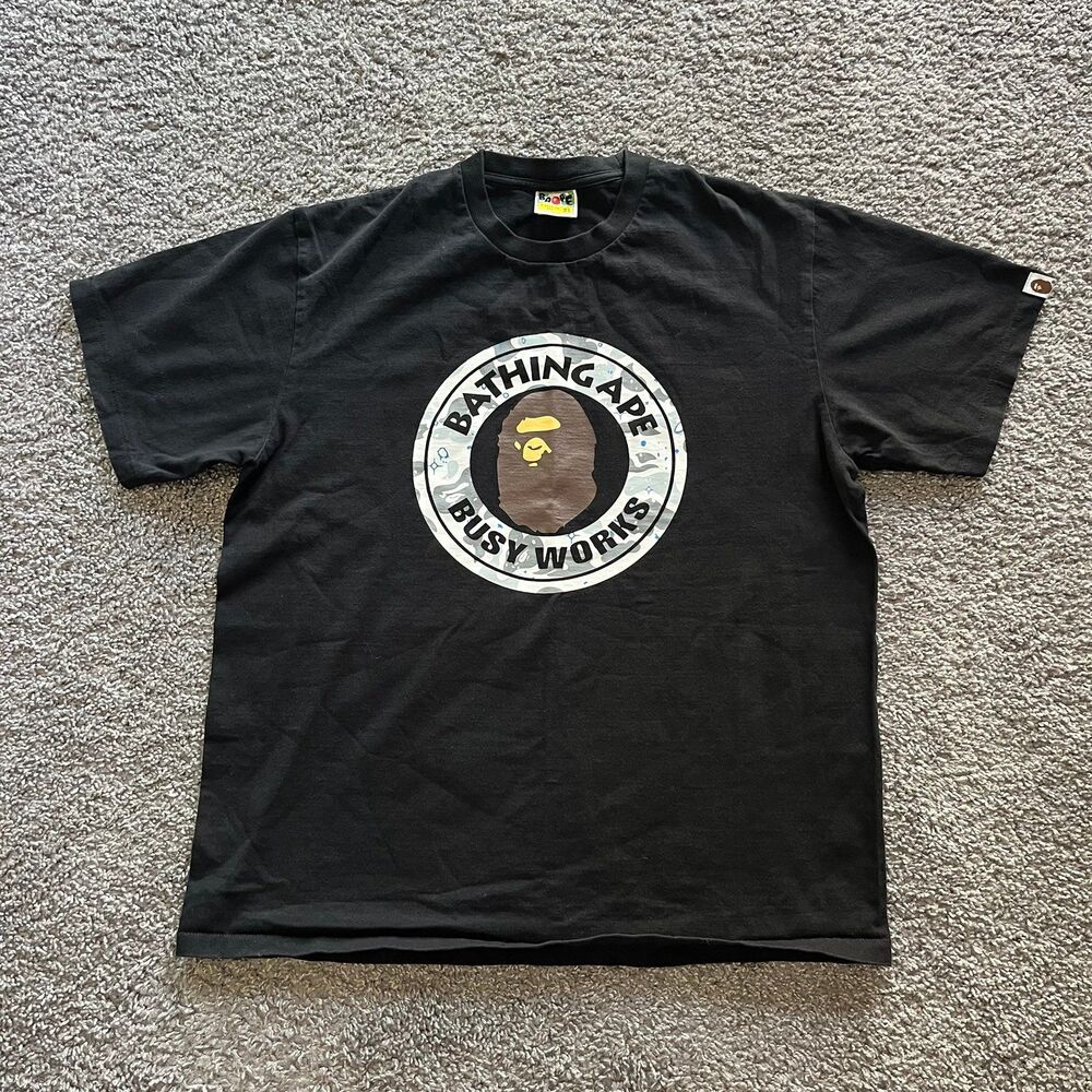 BAPE A Bathing Ape Busy Works Honeycomb Camo Tee Shirt Black Grey Mens XL